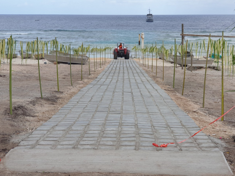 Flexmat™ concrete block mats being used to stablize beach access for small and medium weight vehicluar traffic